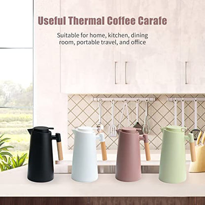 1L Thermal Carafe Double Walled Vacuum Coffee Pot Thermal Pot with Wood Handle Water Kettle Insulated Flask Tea Carafe Keeping Hot Cold (White) - color: White