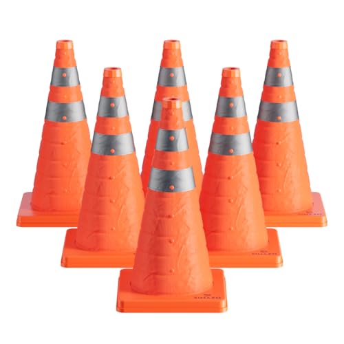 6 Pack 18In Collapsible Traffic Safety Cones with Reflective Collar - size: 18 Inch