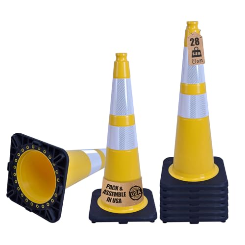 8-Pack 28" Yellow Traffic Cones - Reflective Safety - color: Yellow, size: 28inch