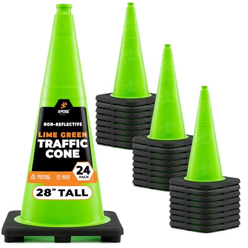 Xpose Safety 28” Lime Green Traffic Cone - 24 Pack - color: Lime, size: 28" 7lb. Cone