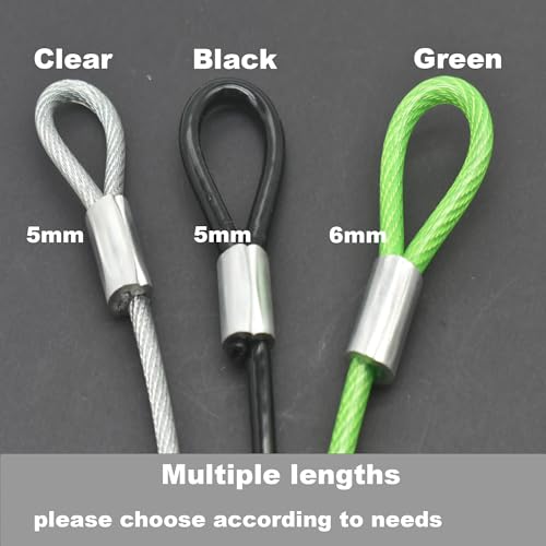 20 inch (50cm) 5mm Stainless Security Cables Tether,Braided Steel Vinyl Coated Safety Strap Luggage Lock,Flexible Wire Lead Chain Leash with Double Loops, Black 4Pcs - color: Black, size: 5mm-20in(4pcs)