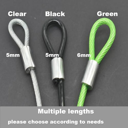 20 inch (50cm) 5mm Stainless Security Cables Tether,Braided Steel Vinyl Coated Safety Strap Luggage Lock,Flexible Wire Lead Chain Leash with Double Loops, Clear 4Pcs - color: Clear, size: 5mm-20in(4pcs)