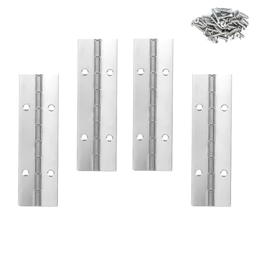 4PACK 4INCH Silver Continuous &Piano Hinge 0.05" Thickness/1.2" Open Width Heavy Duty Continuous Hinge with Holes for Cabinet Door Cases Woodworking Include Screws - color: Silver, size: 4INCH-1.2INCH