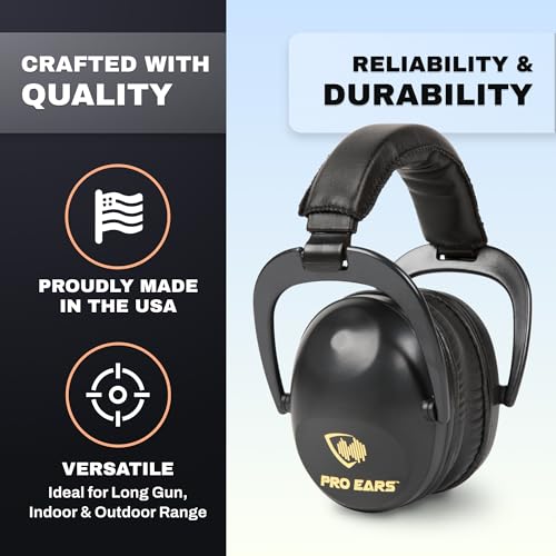 Pro Ears Ultra Sleek Passive Hearing Protection Ear Muffs, Superior Comfort for Long Gun Use, Indoor and Outdoor Range, NRR 26, Made in USA, Adjustable and Padded, Skulls
