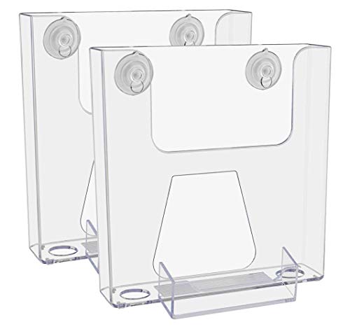 Marketing Holders 2 Pack Hanging Brochure Holder and Suction Cups 6.5" Wide with 3.5" x 2" Attached Business Card Pocket Floating Display Holder for Leasing Offices and Gyms Clear Acrylic - size: 6.5"W Suction Cups w/BC Pocket