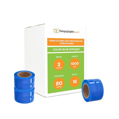 PSBM Dark Blue Mini Stretch Wrap with Plastic Handle, 18 Rolls 3 Inch x 1000 Feet 80 Gauge Heavy Duty Plastic Wrap Industrial Strength Shrink Film for Moving, Packing & Shipping - color: Blue, size: 18 Rolls