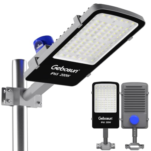 Gebosun 200W LED Street Light Outdoor, Dusk to Dawn with Photocell Sensor, 9600LM 6000K, IP65 Waterproof AC Powered Yard Light, Wall & Pole Mount Security Light for Garage Yard Warehouse