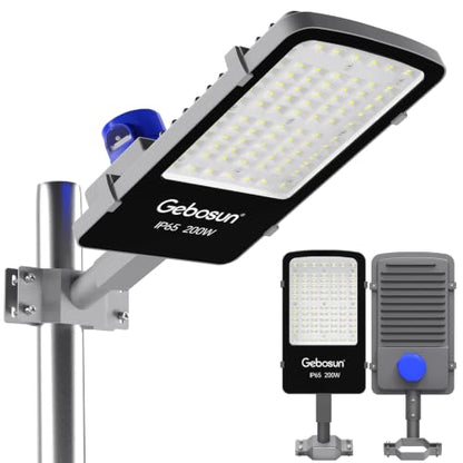 Gebosun 200W LED Street Light Outdoor, Dusk to Dawn with Photocell Sensor, 9600LM 6000K, IP65 Waterproof AC Powered Yard Light, Wall & Pole Mount Security Light for Garage Yard Warehouse