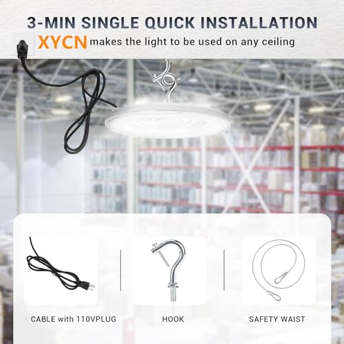 XYCN 4 Pack 500W UFO Led High Bay Light,120VAC,6000K Daylight Commercial Bay Lighting,IP66 Waterproof,71050LM,2150W MH/HPS with Plug Area Lighting for Warehouse/Shop/Workshop/Barn/Gym/Factory - size: 500W 4pack UFO high bay light