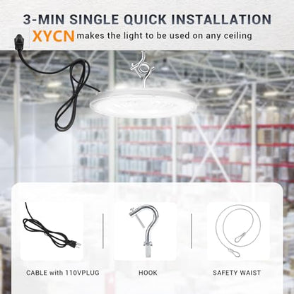 XYCN 4 Pack 500W UFO Led High Bay Light,120VAC,6000K Daylight Commercial Bay Lighting,IP66 Waterproof,71050LM,2150W MH/HPS with Plug Area Lighting for Warehouse/Shop/Workshop/Barn/Gym/Factory - size: 500W 4pack UFO high bay light