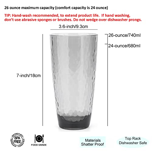 KOXIN-KARLU Hammered 26-ounce Plastic Tumbler Acrylic Glasses, set of 6 Smoke Grey - color: Smoky Grey