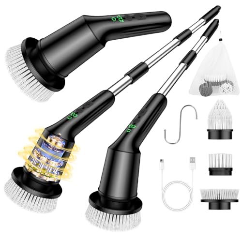Shower Scrubber with Long Handle, Electric Shower Bathroom Cleaner Brushes - size: 3 Brush Heads