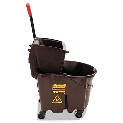 Rubbermaid Commercial Products WaveBrake 35 QT Side-Press Mop Bucket and Wringer Combo on Wheels Brown for Heavy-Duty Floor Cleaning - color: Brown