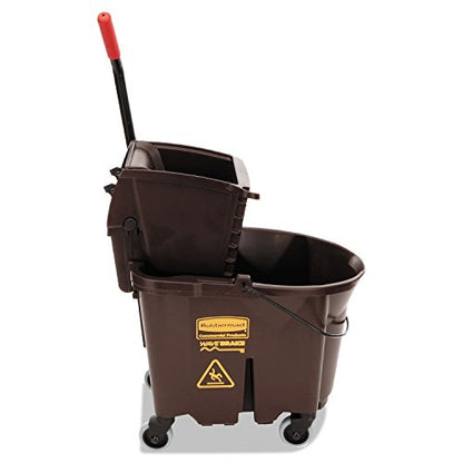 Rubbermaid Commercial Products WaveBrake 35 QT Side-Press Mop Bucket and Wringer Combo on Wheels Brown for Heavy-Duty Floor Cleaning - color: Brown
