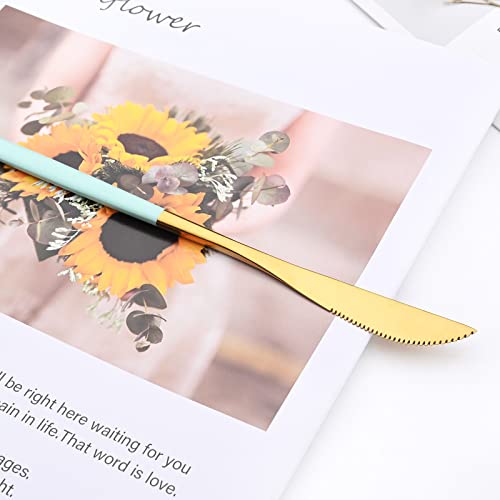 Mirror Cutlery Serving Set, 24-piece 18/0 Stainless Steel Silverware With Mint Green Handle Simple & Modern Tableware For Home Party Dinner, Service For 6 (Mint Green Gold) - color: Mint green gold