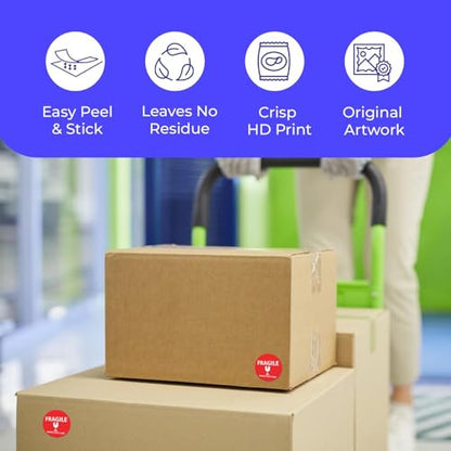 StickerJet Fragile Stickers Roll – (500pcs, 4x4) High-Visibility Handle with Care Labels, Strong Adhesive Paper Decals for Shipping, Packaging, and Protection – Made in USA - size: 4x4 Inch, style: 500 Stickers - Roll