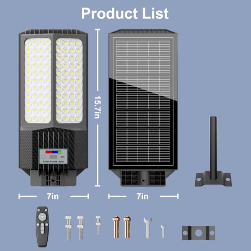 Solar Street Lights Outdoor,Solar Parking Lot Lights Commercial Street Light Dusk to Dawn,7000K LED Security Flood Light with Pole Motion Sensor and Remote Control for Street,Court,Yard