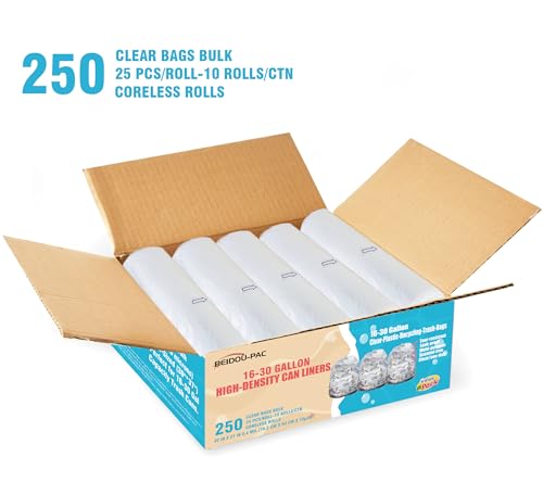 BEIDOU-PAC 16-18-20-30 Gallon Trash Bags, 250 Count Bulk, Clear Plastic Recycling Bags, Multi-purpose Garbage Bags Can Liners for Business Home Kitchen Commercial and Industrial - style: 16-30 Gallon |250 Count