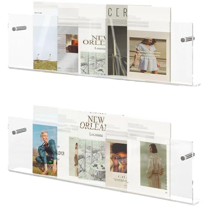 Acrylic Magazine Holder, 2 Pack Hanging Bookshelf Magazine Rack, Wall Mounted Floating Brochure Display for Waiting Room, Office, Home (Clear, 24 Inch) - color: Clear, size: 24 Inch