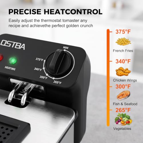 OSTBA Electric Deep Fryer with Basket, 3.2QT Stainless Steel Countertop - size: 3.2QT