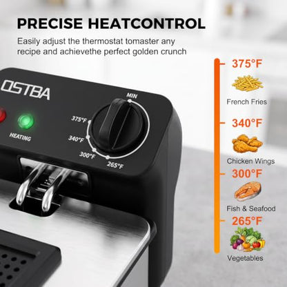 OSTBA Electric Deep Fryer with Basket, 3.2QT Stainless Steel Countertop - size: 3.2QT