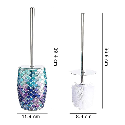 WHOLE HOUSEWARES | Modern Toilet Brush Set | Toilet Bowl Brush and Holder | Bathroom Accessory Set | Toilet Brushes for Bathroom | Freestanding Mosaic Toilet Bowl Cleaner (Mermaid) - color: Mermaid