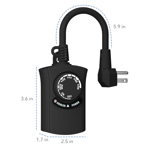 HBN Outdoor Light Timer Waterproof, Weatherproof Photocell Dusk to Dawn Light Sensor, 2/4/6/8 Countdown Timer, 1 Grounded Outlet for Christmas Lights，Hallowen Deceration，1875W 15A 1/2HP（2 Pack） - size: 1 Outlet-2 Pack
