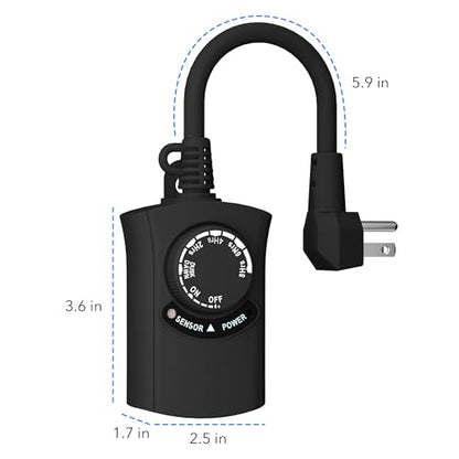 HBN Outdoor Light Timer Waterproof, Weatherproof Photocell Dusk to Dawn Light Sensor, 2/4/6/8 Countdown Timer, 1 Grounded Outlet for Christmas Lights，Hallowen Deceration，1875W 15A 1/2HP（2 Pack） - size: 1 Outlet-2 Pack