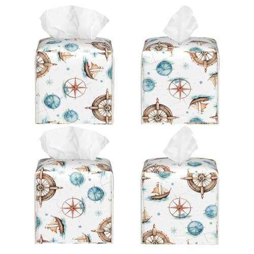 Tissue Box Cover Nautical Ocean Anchor Compass Ship Square PU Leather Tissue Box Holder for Car Bathroom Bedroom Desk Tabletop Decor - color: Nautical Ocean Anchor Compass Ship