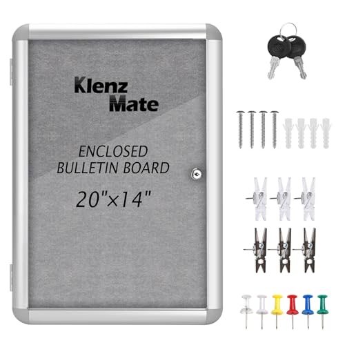 20"x14" Enclosed Cork Bulletin Board Tamper-Proof Dispaly Case, Grey Fabric - color: Silver Frame / Grey Felt, size: 20" x 14"