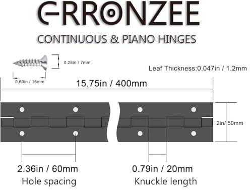 2PCS Heavy Duty Piano Hinge 16 Inch Continuous & Piano Hinges with Screws