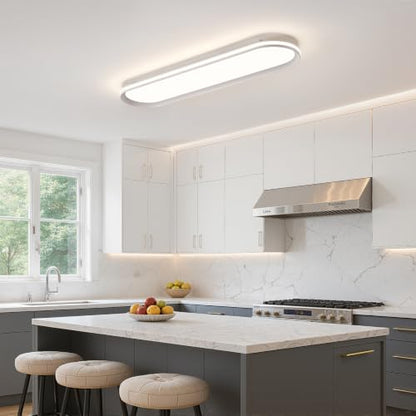 ADISUN Modern LED Ceiling Light Dimmable Linear Ceiling Light 31in Semi Flush Mount Long Lights with Remote Control and Side Lighting for Living Room Kitchen Dining Room - color: White-1Pack, size: 31 Inch