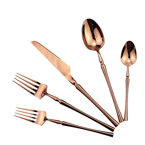 20 piece Copper Flatware Set 304 Stainless Steel Fork Spoon Cutlery Luxury Mirror Polished Silverware, Dishwasher Safe, Service for 4 - color: Copper, size: Service for 4