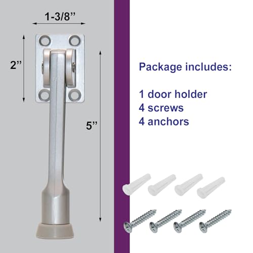 Door Holder Door Stopper for Commercial Storefront Entrance Door, Office Door, Wood Door, Inside Door, 5 inch Length, Heavy Duty with Ribbed Rubber Foot, Mounting Hardware Included (Aluminum) - color: Aluminum