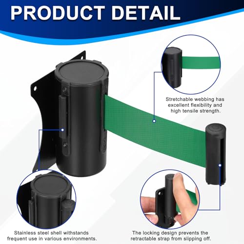 PATIKIL Fixed Wall Mount Retractable Belt Barrier 16 Feet, Green 1 Pcs - color: Green, size: 16 Feet