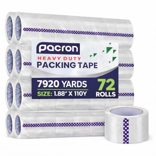 Clear Packing Tape 2.7 MIL Thick - 72 Heavy-Duty Wrapping Tape - 110-Yard Length, 7920 Total Yards 1.88-Inch Wide Strong Adhesive Rolls for Moving, Office Packaging, Storage Organization & Warehouse - size: 72 Rolls, style: Premium (1.88 x 110)