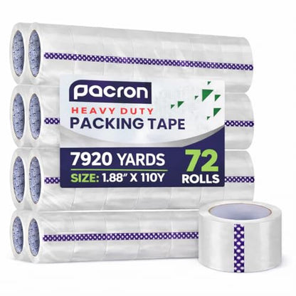 Clear Packing Tape 2.7 MIL Thick - 72 Heavy-Duty Wrapping Tape - 110-Yard Length, 7920 Total Yards 1.88-Inch Wide Strong Adhesive Rolls for Moving, Office Packaging, Storage Organization & Warehouse - size: 72 Rolls, style: Premium (1.88 x 110)
