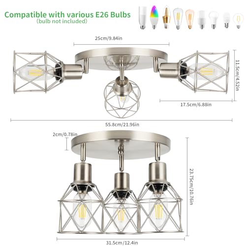 WILON 3 Light Track Lighting Fixture Ceiling Light Kitchen Brushed Nickel - color: Brushed Nickel, size: 3-Light-Cage