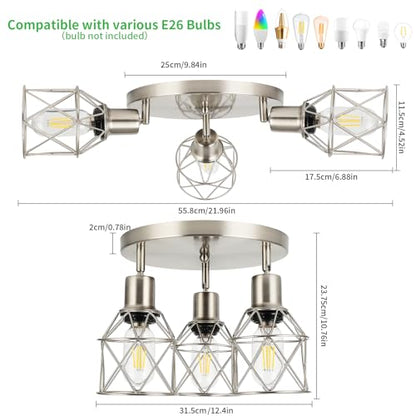 WILON 3 Light Track Lighting Fixture Ceiling Light Kitchen Brushed Nickel - color: Brushed Nickel, size: 3-Light-Cage