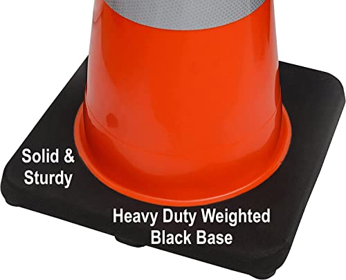 (Set of 5) CJ Safety 18" inch Heavy Duty Black Base Orange PVC Traffic Safety Cones with 6' Reflective Collar for Parking, Traffic control, Driver Training - 3 Lbs each (5 pack Cones) - size: 5 Cones
