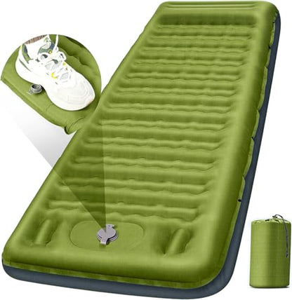 FNARMW Camping Sleeping Pad, Extra Thick 5 Inch Camping Mat with Pillow Built-in Foot Pump Inflatable Sleeping Pads Compact for Camping Backpacking Hiking Traveling Tent（Military Yellow） - color: Military Yellow