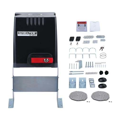 Automatic Sliding Gate Opener with Remote Control Transmitters and Infrared Photocell Sensor - Chain Driveway Security Door Operator Kit (for 1800lb & 40ft Gate, AT1800) - size: AT1800-BLACK