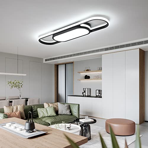 Tioolo Modern LED Ceiling Light, 27.5in Dimmable Linear Fixture with Remote - color: Black/40W