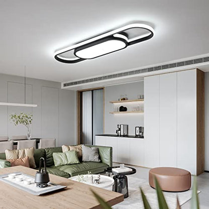 Tioolo Modern LED Ceiling Light, 27.5in Dimmable Linear Fixture with Remote - color: Black/40W