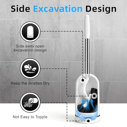 AONEZ Toilet Brush Set, Deep Under-Rim Cleaning, Vented Holder, White