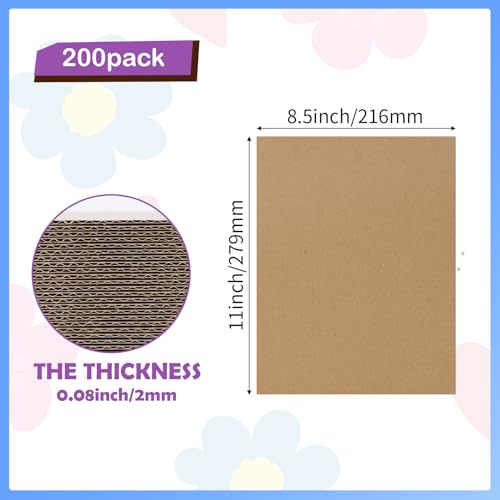 RLAVBL 200 Pack 8.5x11 Corrugated Cardboard Sheets, Flat Cardboard Inserts for Shipping, Mailing, Packing, DIY Crafts - color: Brown-200 Pack, size: 8.5x11
