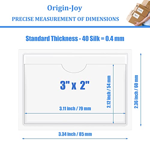 Origin-Joy 35 PCS Self Adhesive Index Card Pockets with Top Open, Clear Plastic Label Holder for Cards of Note, Library and Business, Adhesive Label Pockets & Card Holder (3 x 2 inch) - size: 3 x 2 inch, style: Horizontal