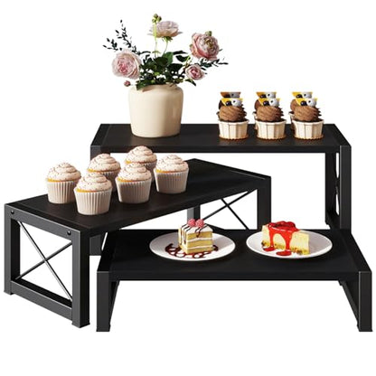IBUYKE Wood Cupcake Display Stand,Set of 3,Black TLJ019B