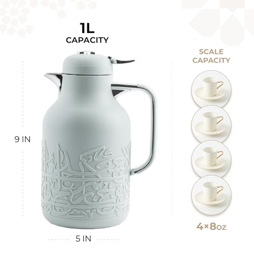 Insulated Carafe Flask 1L For Hot Coffee & Tea, Double Wall Stainless Steel Build, Leak Resistant Lid, Serving Pitcher, Portable Design, Long Heat Retention, Gift by Otantik(Green mint & Silver) - color: Green mint & Silver