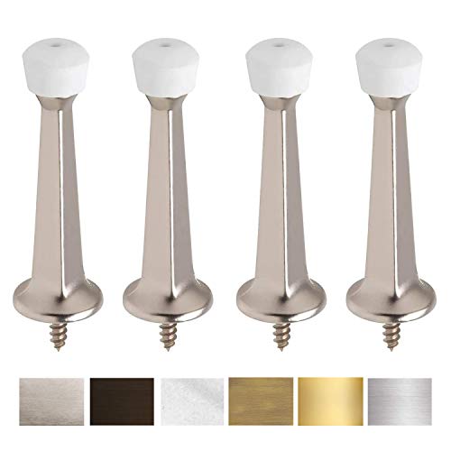 Premium Heavy Duty Door Stoppers for Bottom of Door, Solid Metal Baseboard Mounted Door Stop, Screw-in Baseboard Door Stops for Wall Protection 3" (Satin Nickel, 4 Pack) - color: Satin Nickel, size: 4 Pack